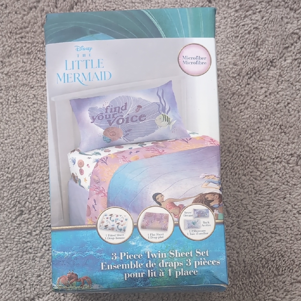Disney Little Mermaid Twin Sheet Set - Blue and Purple